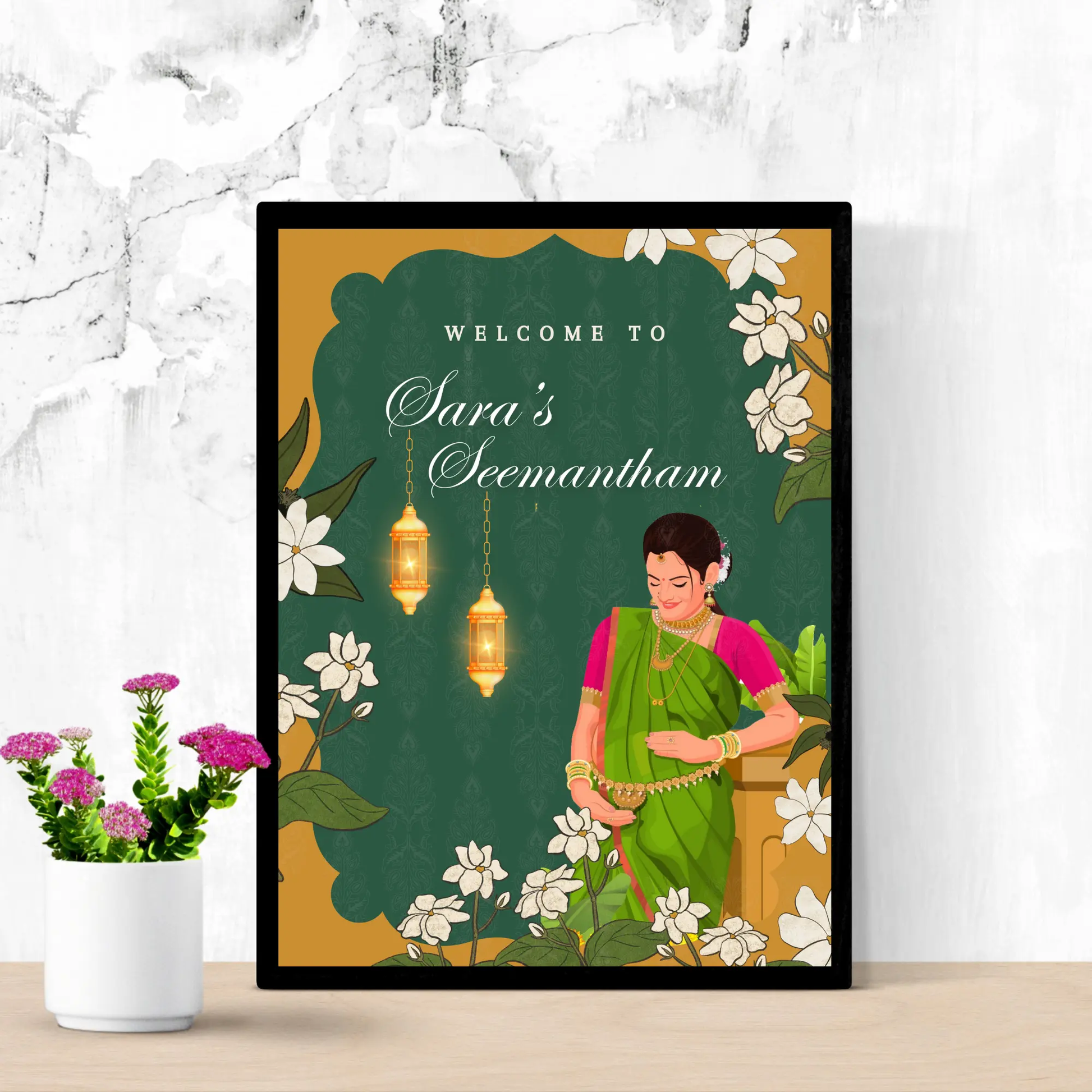 Seemantham Ceremony Sign Template | Indian Baby Shower Welcome Sign - CreativeRino
