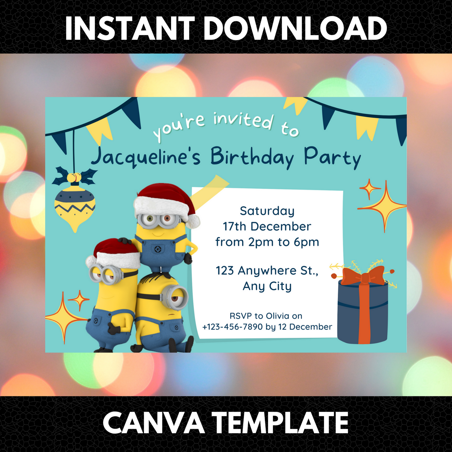 Minions Christmas Birthday Invitation Template