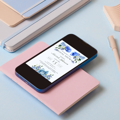 Blue Floral Bridal Shower Invitation Template - CreativeRino