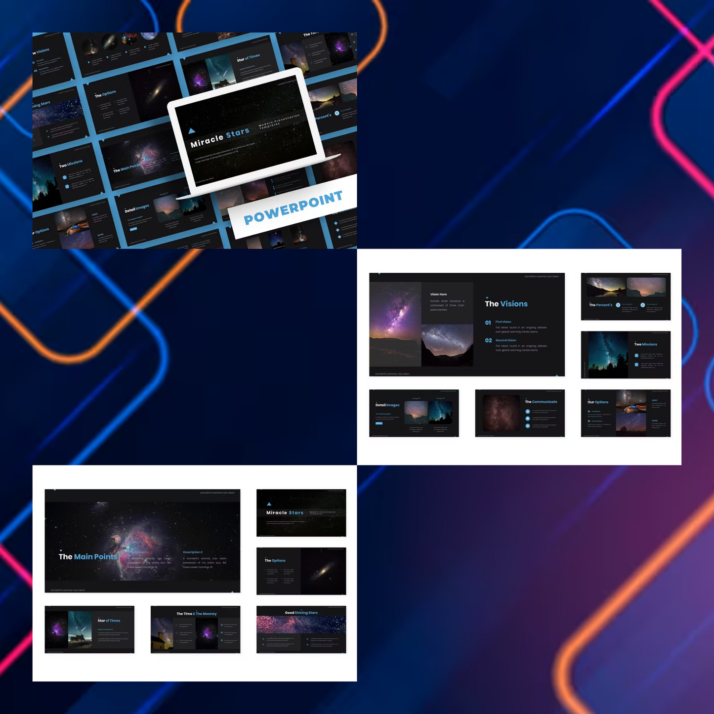 3 Space Star Meteor Business PowerPoint Template Bundle | Modern Clean Astronomy Presentation Templates