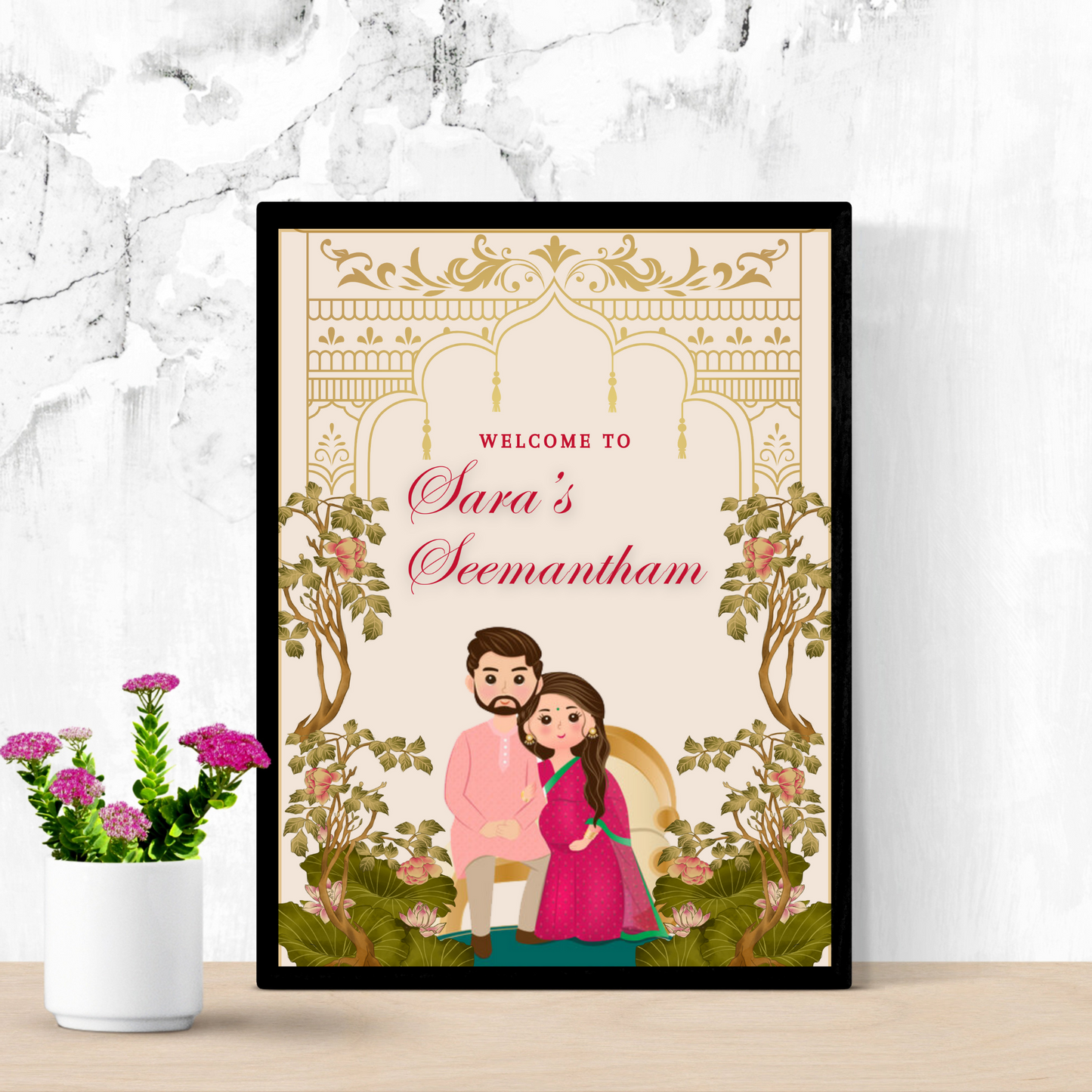 Seemantham Ceremony Sign Template | Indian Baby Shower Welcome Sign