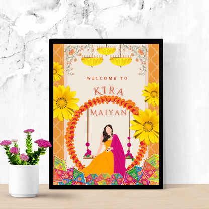 Maiyan Pithi Haldi Sign Template | Indian Wedding Welcome Sign - CreativeRino