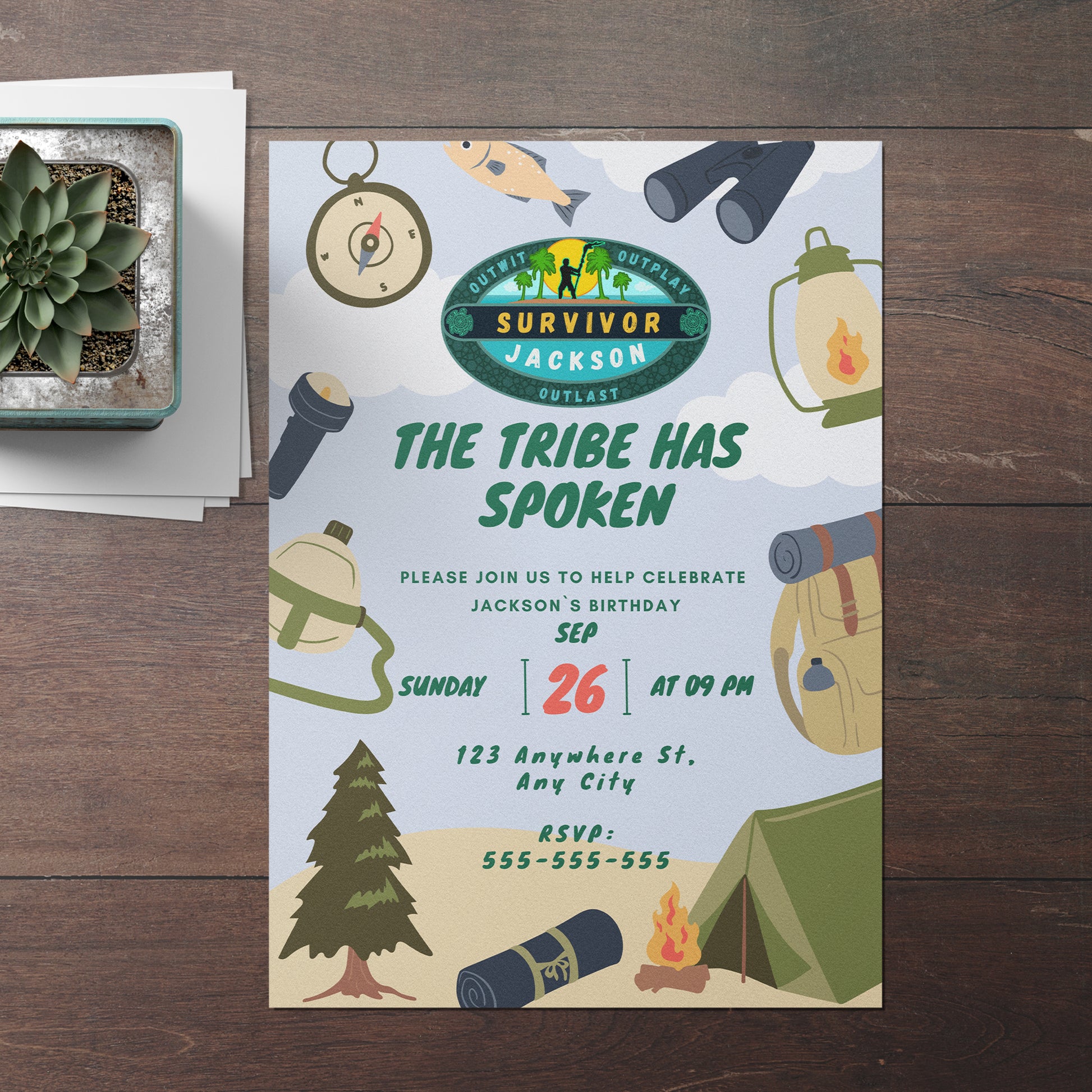 Explorer Adventure Survivor Birthday Invitation Template - CreativeRino