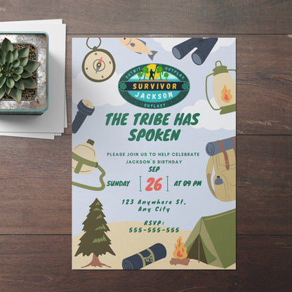 Explorer Adventure Survivor Birthday Invitation Template - CreativeRino