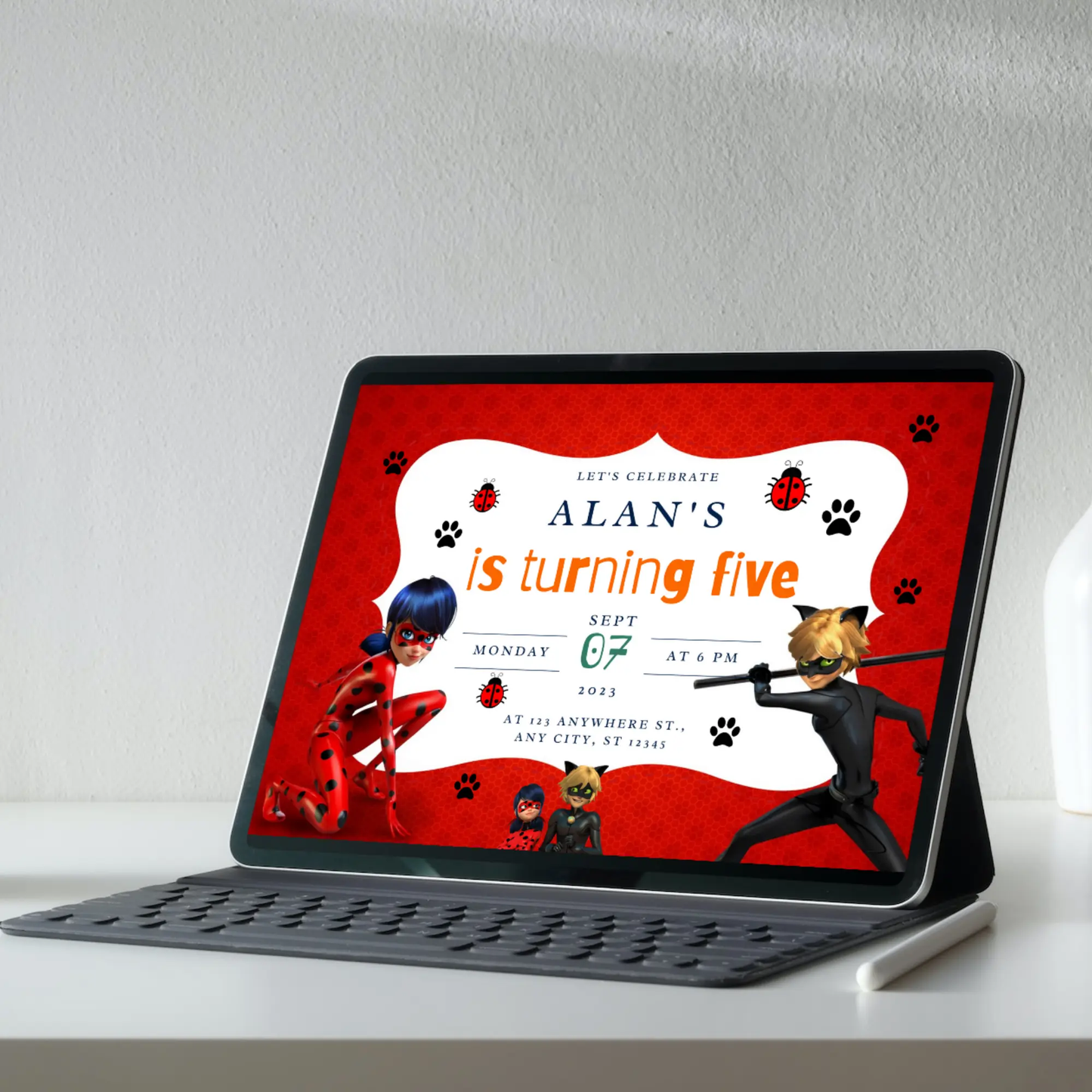 Miraculous Tales of Ladybug & Cat Noir Birthday Invitation Template - CreativeRino
