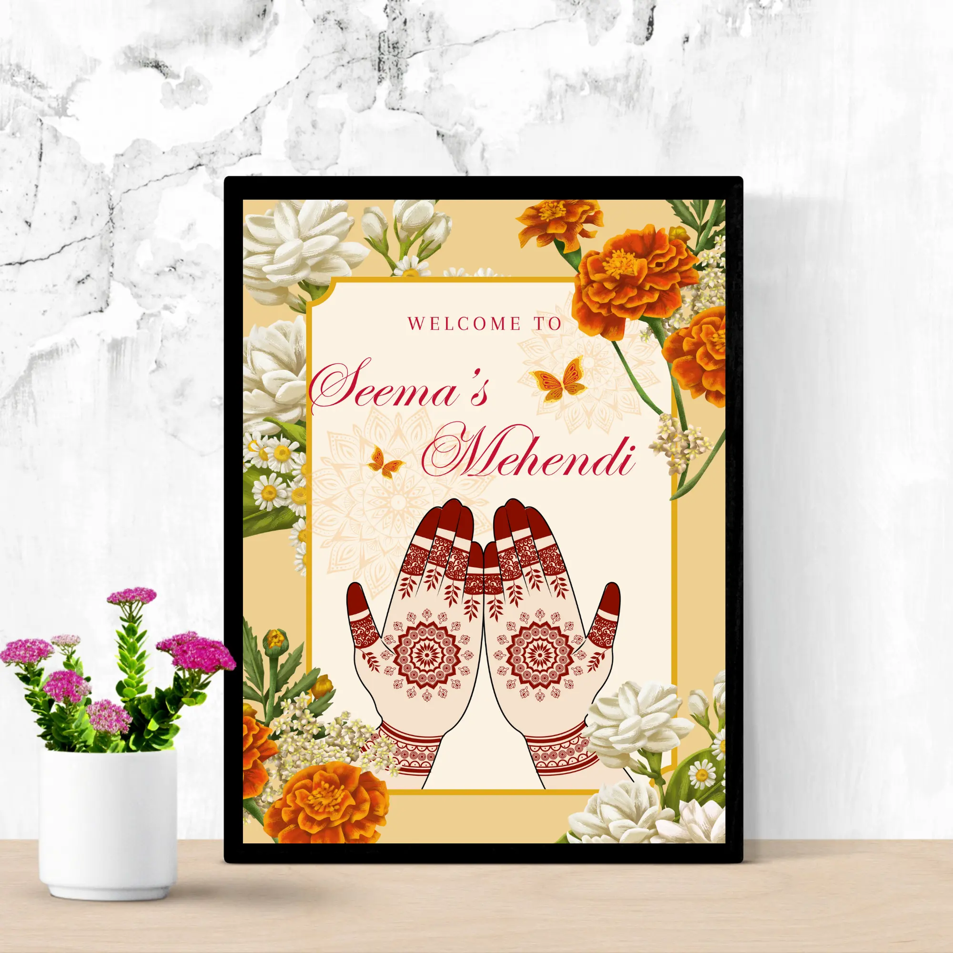 Mehndi Sign Template | Indian Wedding Welcome Sign - CreativeRino