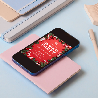 Peppermint Christmas Party Invitation Template - CreativeRino