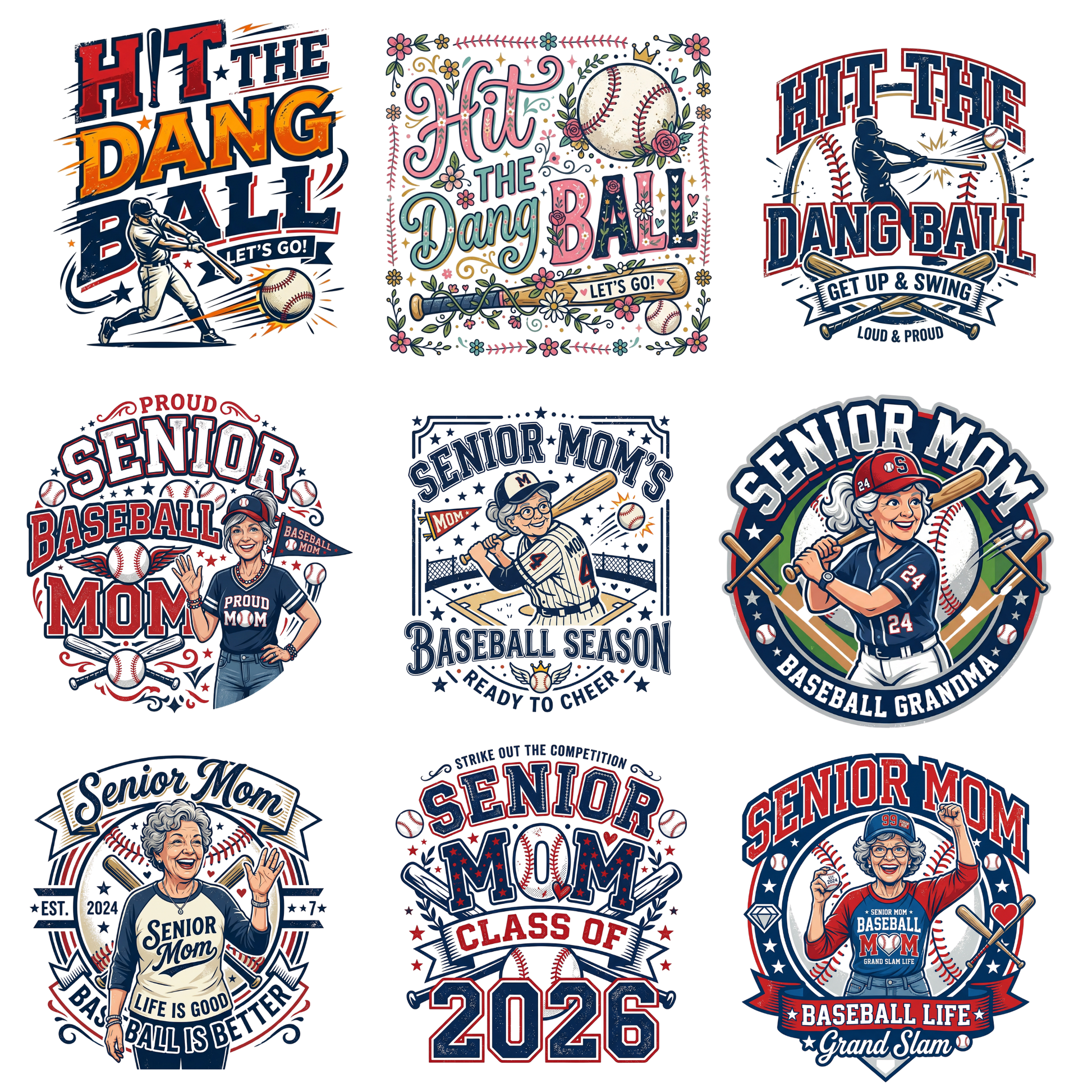 Baseball Mom PNG Bundle, Mothers Day PNG Designs, Long Live Senior Hit the Dang Ball Baseball Mom Tshirt Design CreativeRino