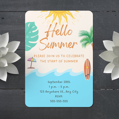 Hello Summer Party Invitation | Hello Summer Theme Invite Canva Template CreativeRino