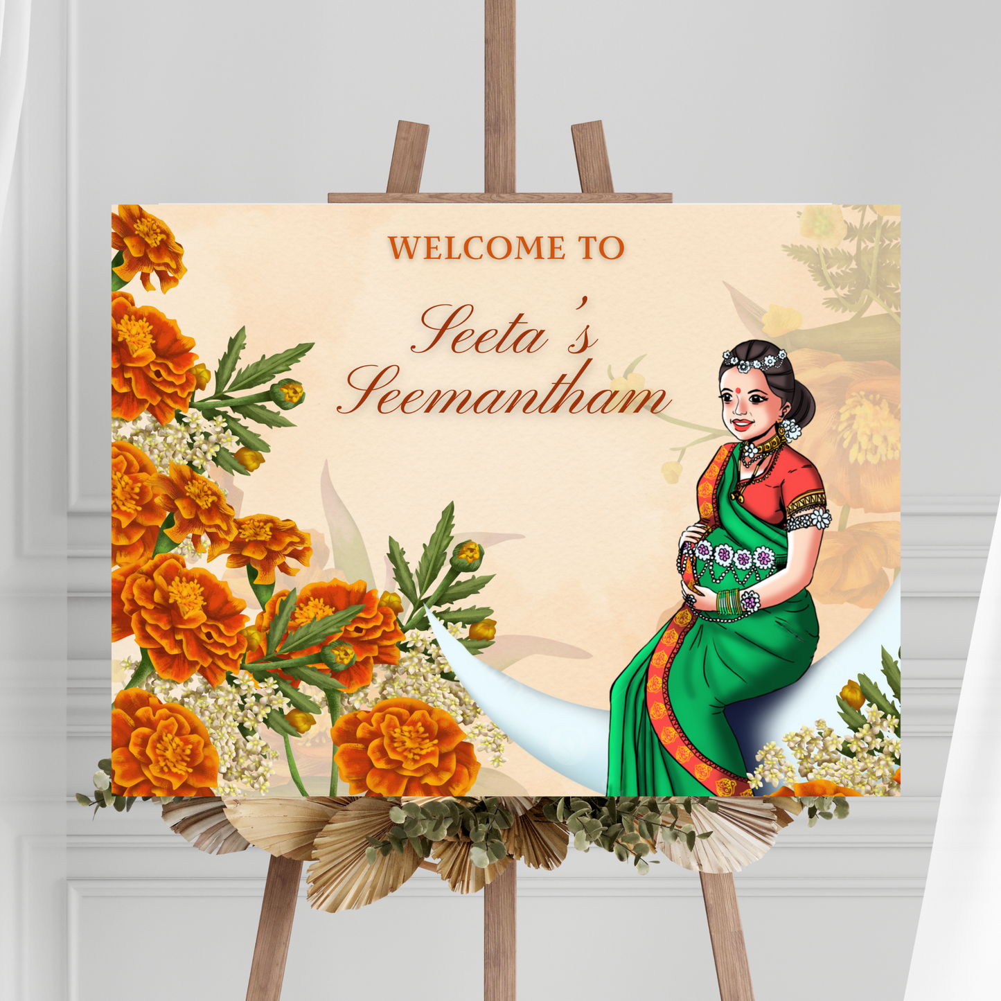 Seemantham Ceremony Sign Template | Indian Baby Shower Welcome Sign