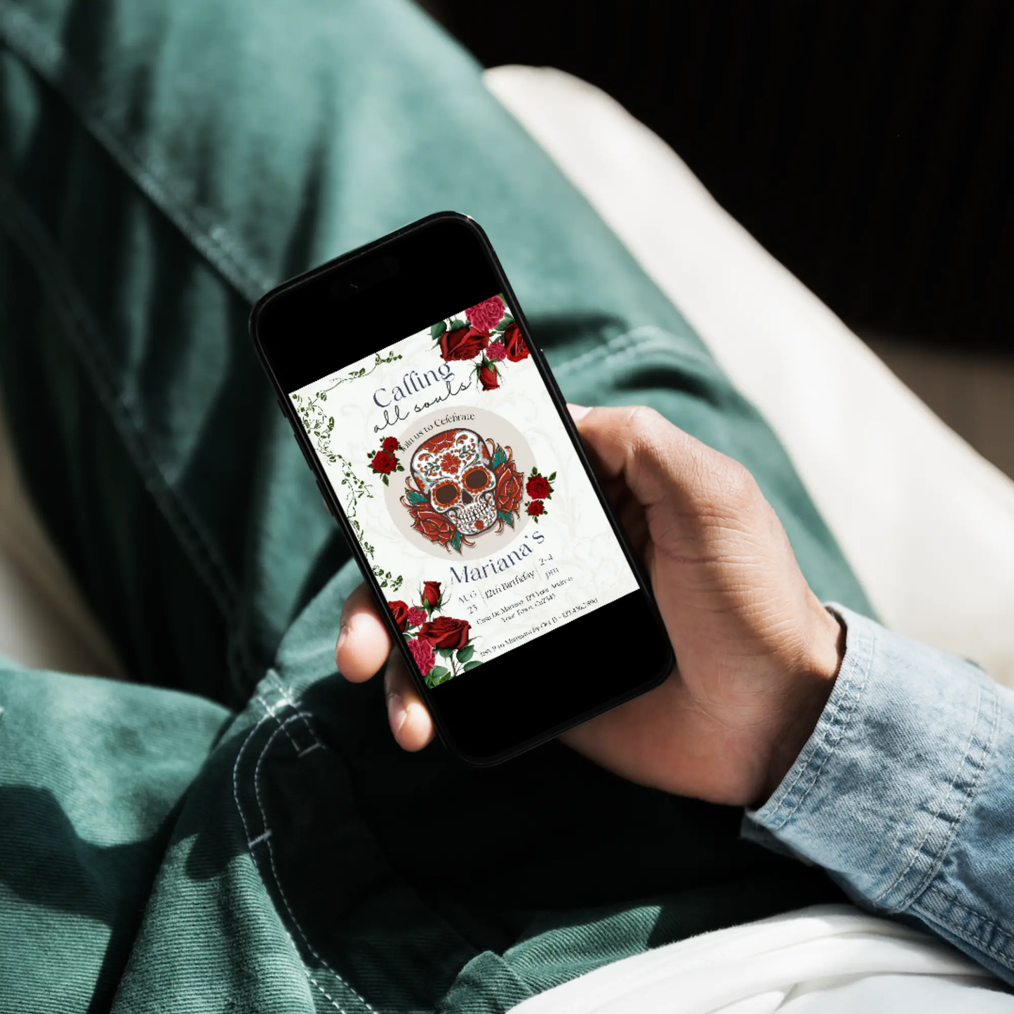 Day of the Dead Birthday Invitation Template | Calling all Souls Sugar Skull Invite - CreativeRino