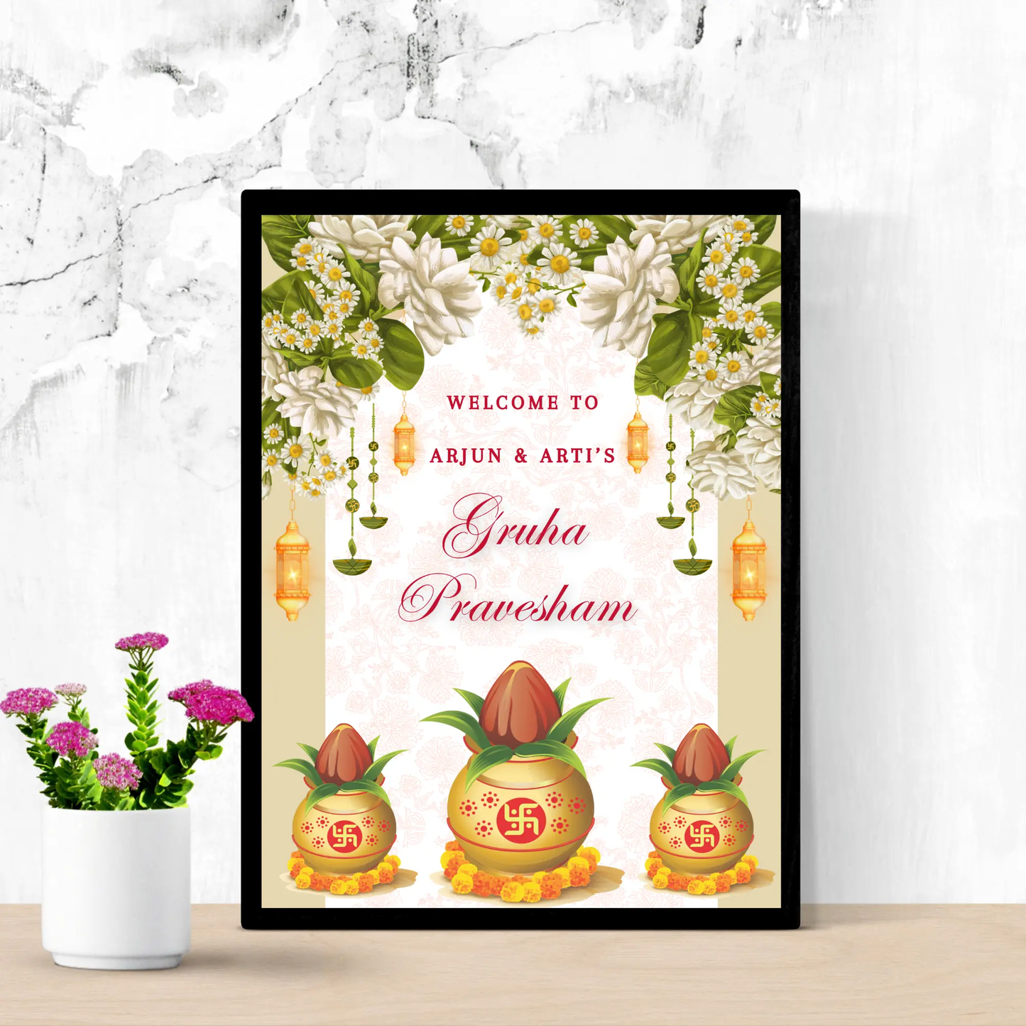 Gruhapravesham Welcome Sign Template | Indian Housewarming Welcome Sign - CreativeRino
