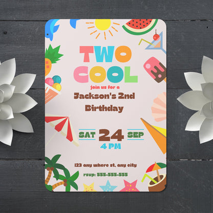 Two Cool Birthday Party Invitation | Two Cool Summer Invite Canva Template CreativeRino