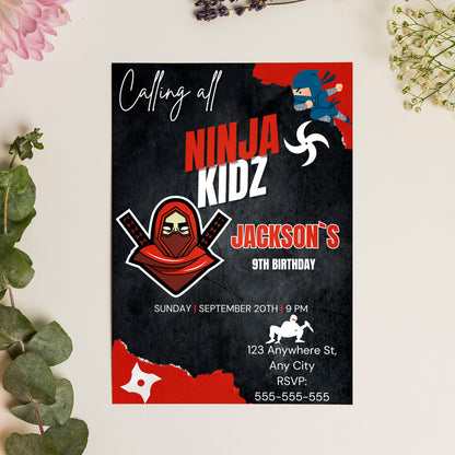 Ninja Kidz Birthday Invitation Template - CreativeRino