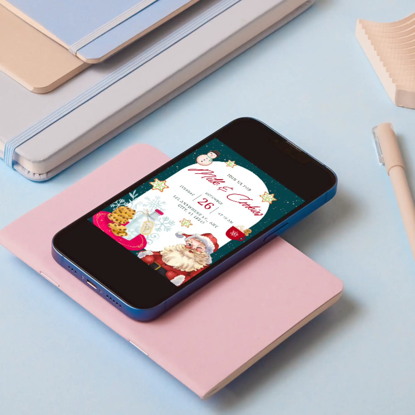 Milk and Cookies with Santa Invitation Template | Santa Claus Christmas Invite - CreativeRino