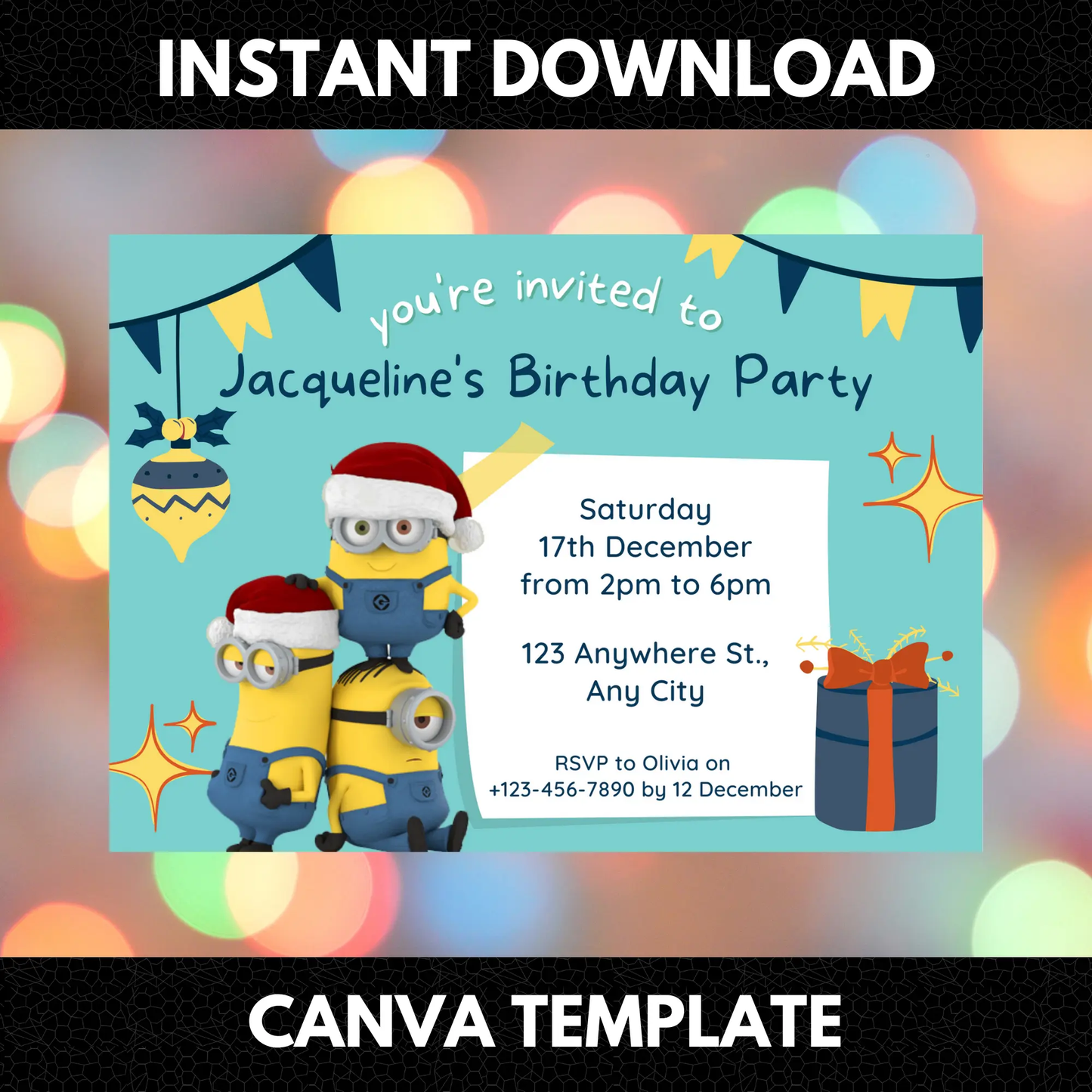 Minions Christmas Birthday Invitation Template - CreativeRino