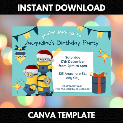 Minions Christmas Birthday Invitation Template - CreativeRino