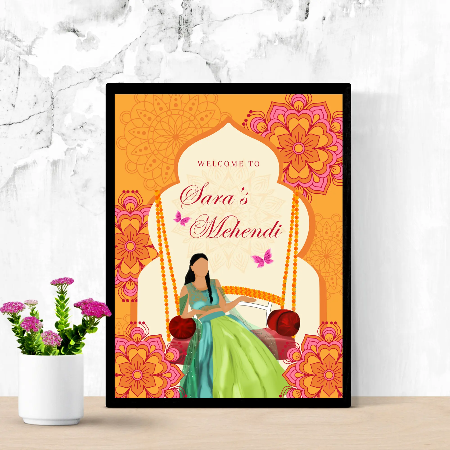 Mehndi Sign Template | Indian Wedding Welcome Sign - CreativeRino