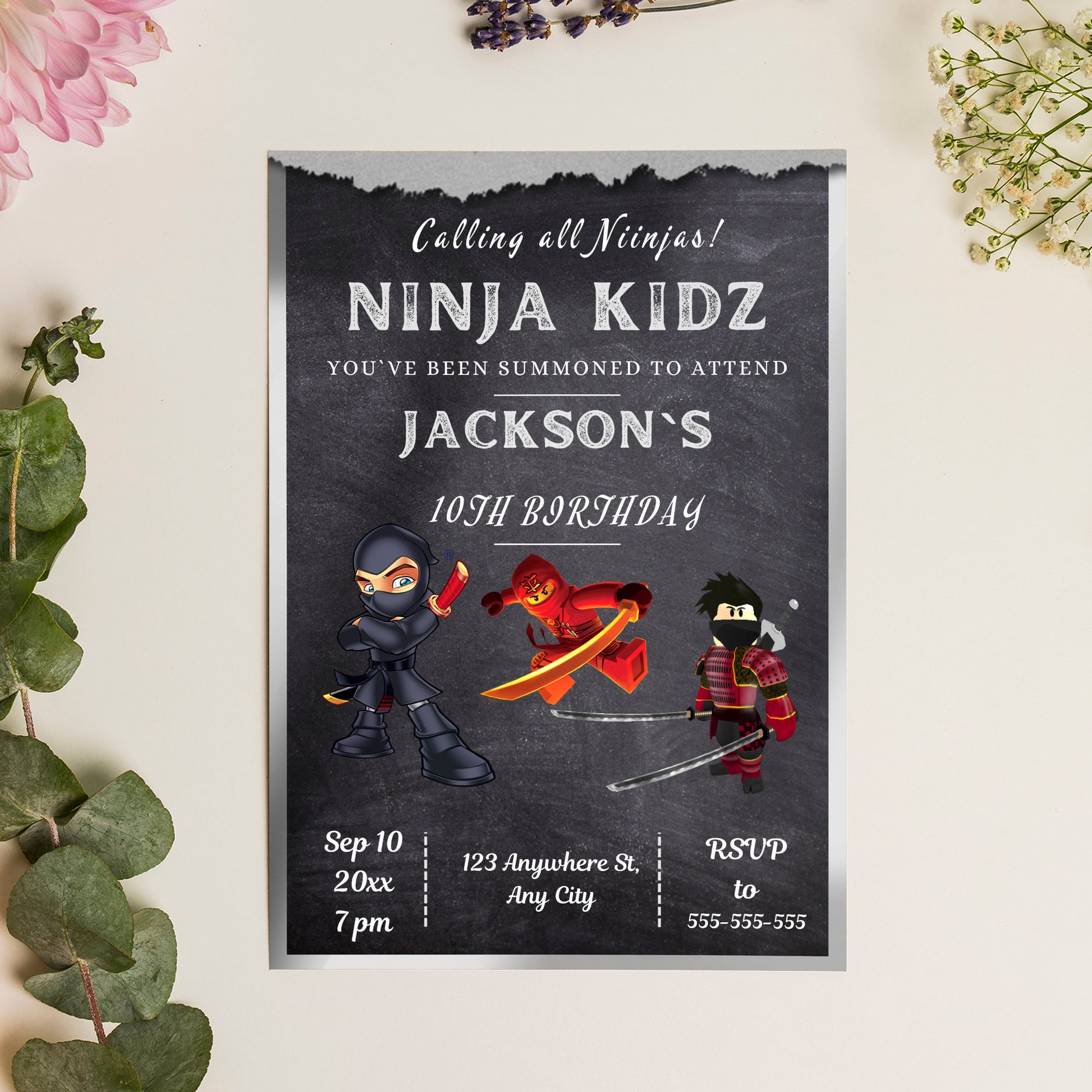 Ninja Kidz Birthday Invitation Template - CreativeRino