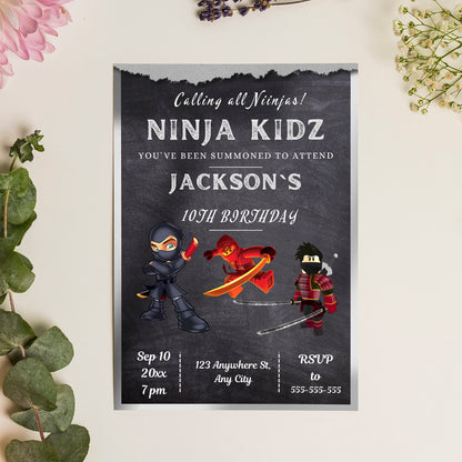 Ninja Kidz Birthday Invitation Template - CreativeRino