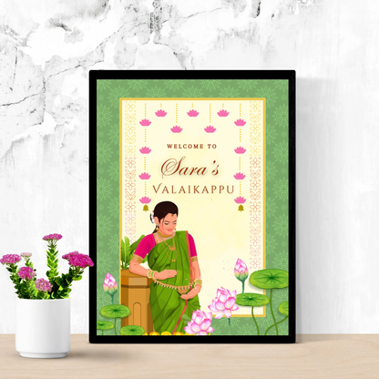 Valaikappu Ceremony Sign Template | Indian Baby Shower Welcome Sign - CreativeRino
