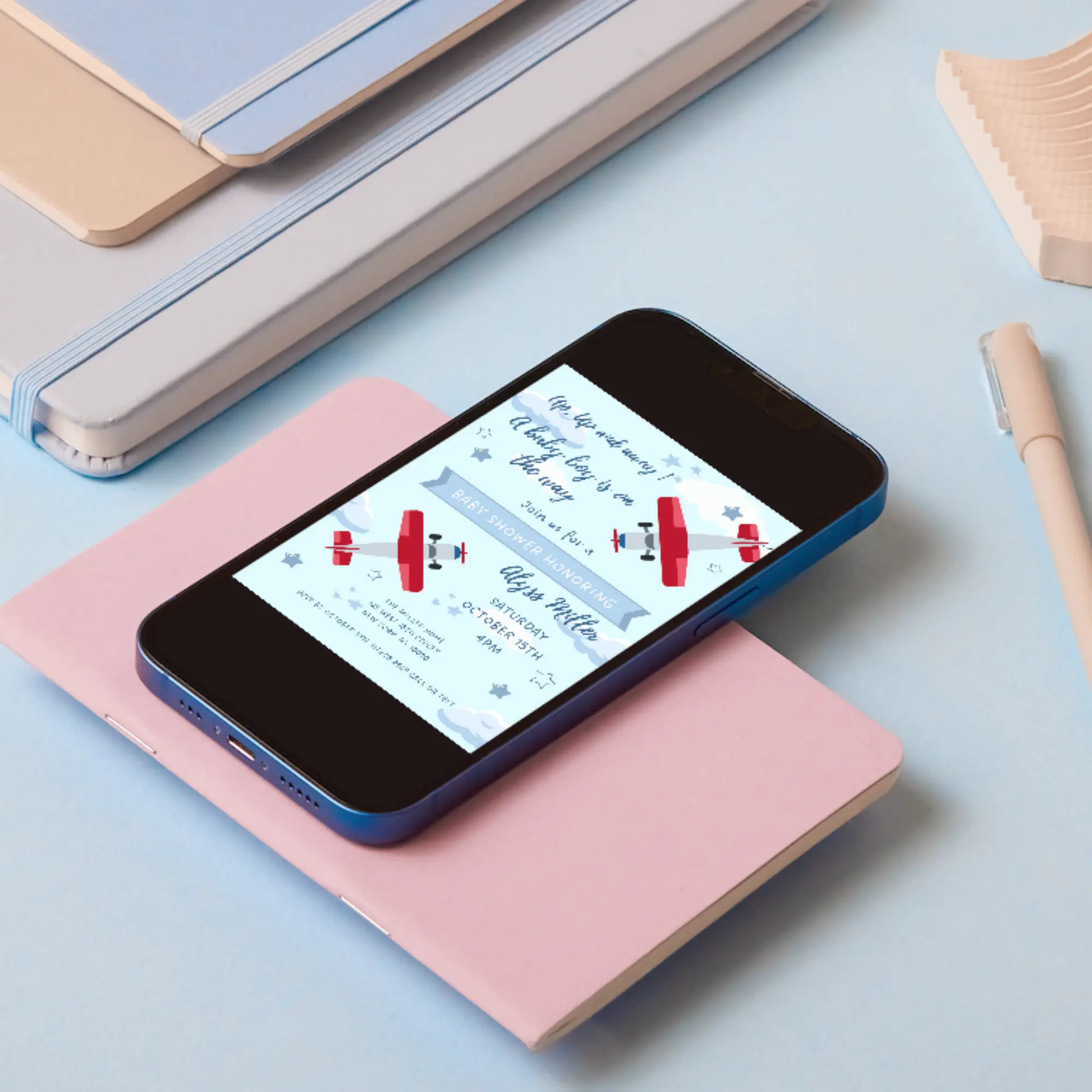 Airplane Baby Shower Invitation Template - CreativeRino