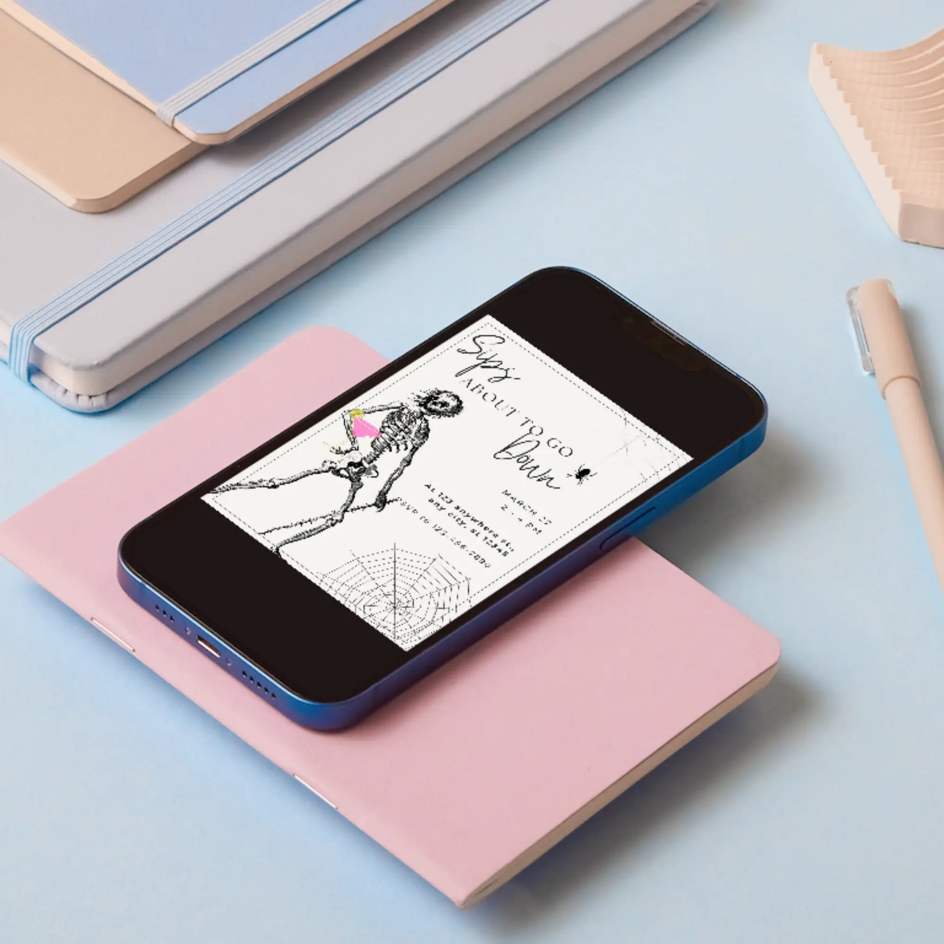 Sips About to Go Down Skeleton Halloween Invitation Template - CreativeRino