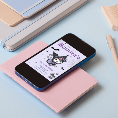 Sanrios Kuromi Kawaii Kitty Birthday Invitation Template - CreativeRino
