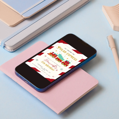 Christmas Polar Express Train Birthday Invitation Template - CreativeRino