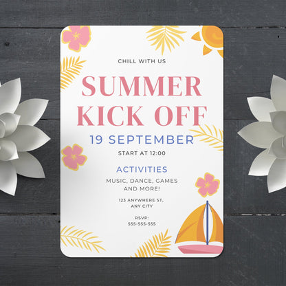 Summer Kick Off Party Invitation | End of Summer Party Invite Canva Template CreativeRino
