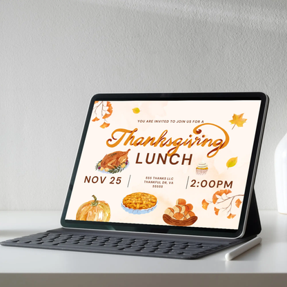 Fall Thanksgiving Lunch Party Invitation Template | Thanksgiving Luncheon Invite - CreativeRino