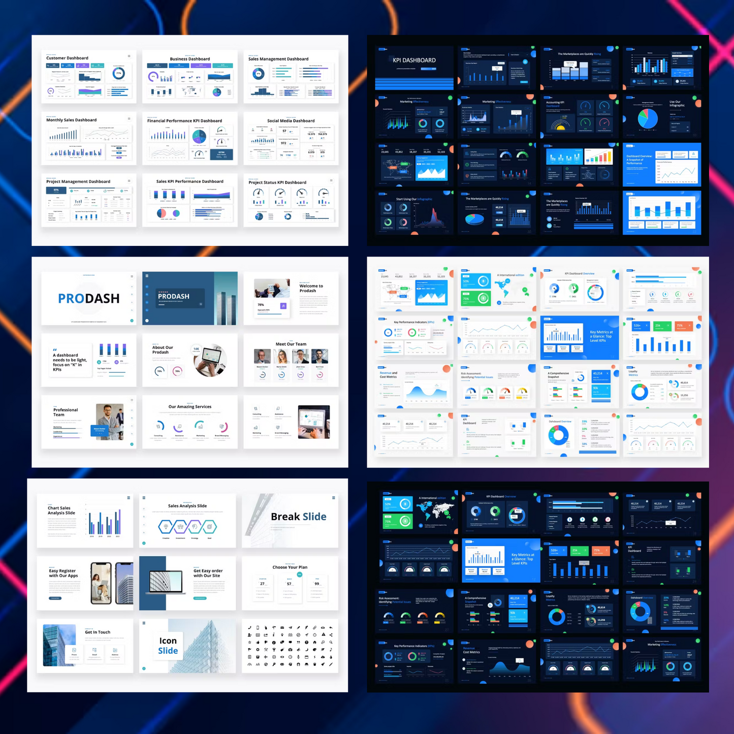 6 KPI Dashboard Keynote Presentation Template Bundle | Editable KPI Dashboard Template