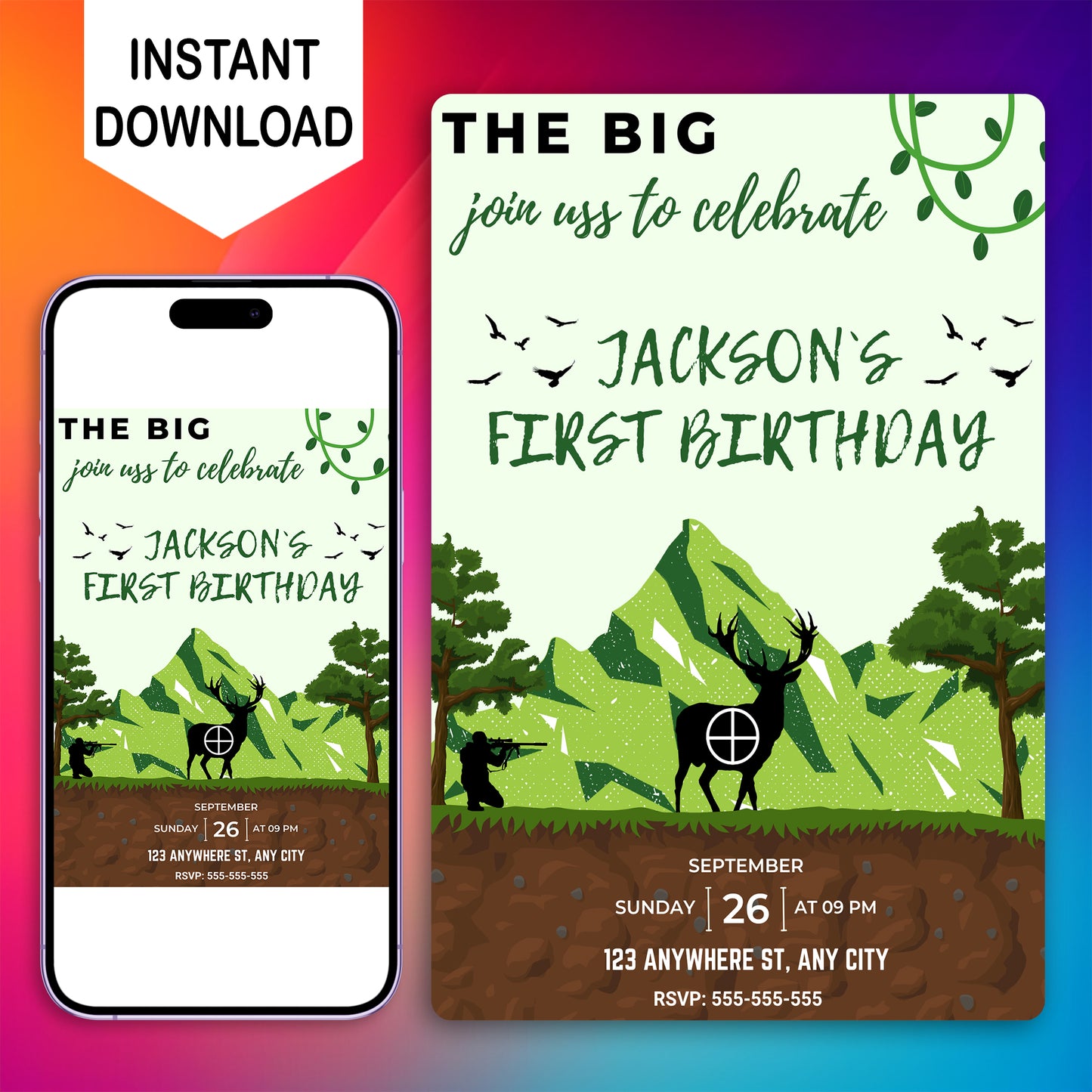 The Big One Hunting Birthday Invitation Template