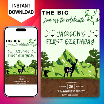 The Big One Hunting Birthday Invitation Template - CreativeRino