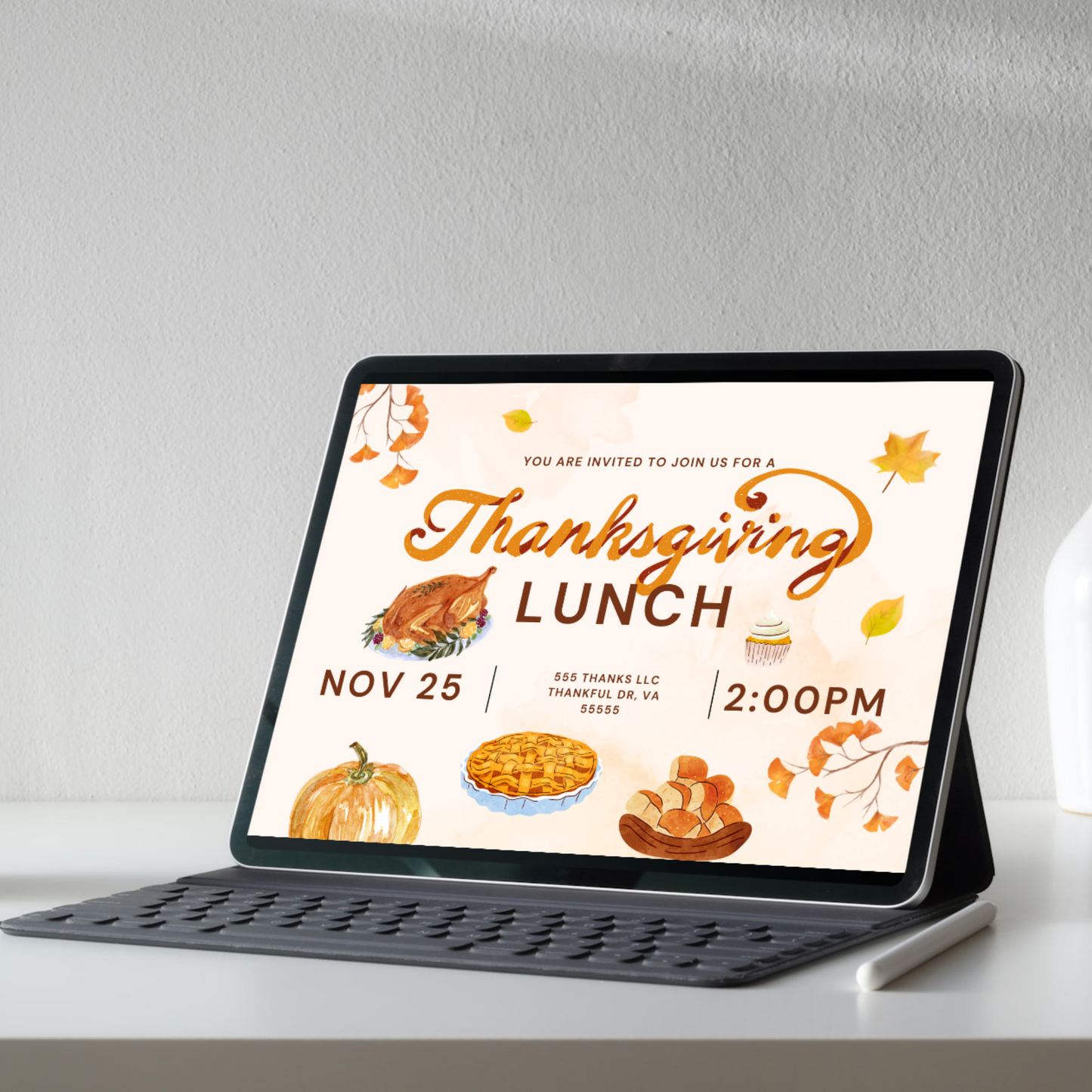 Fall Thanksgiving Lunch Party Invitation Template | Thanksgiving Luncheon Invite