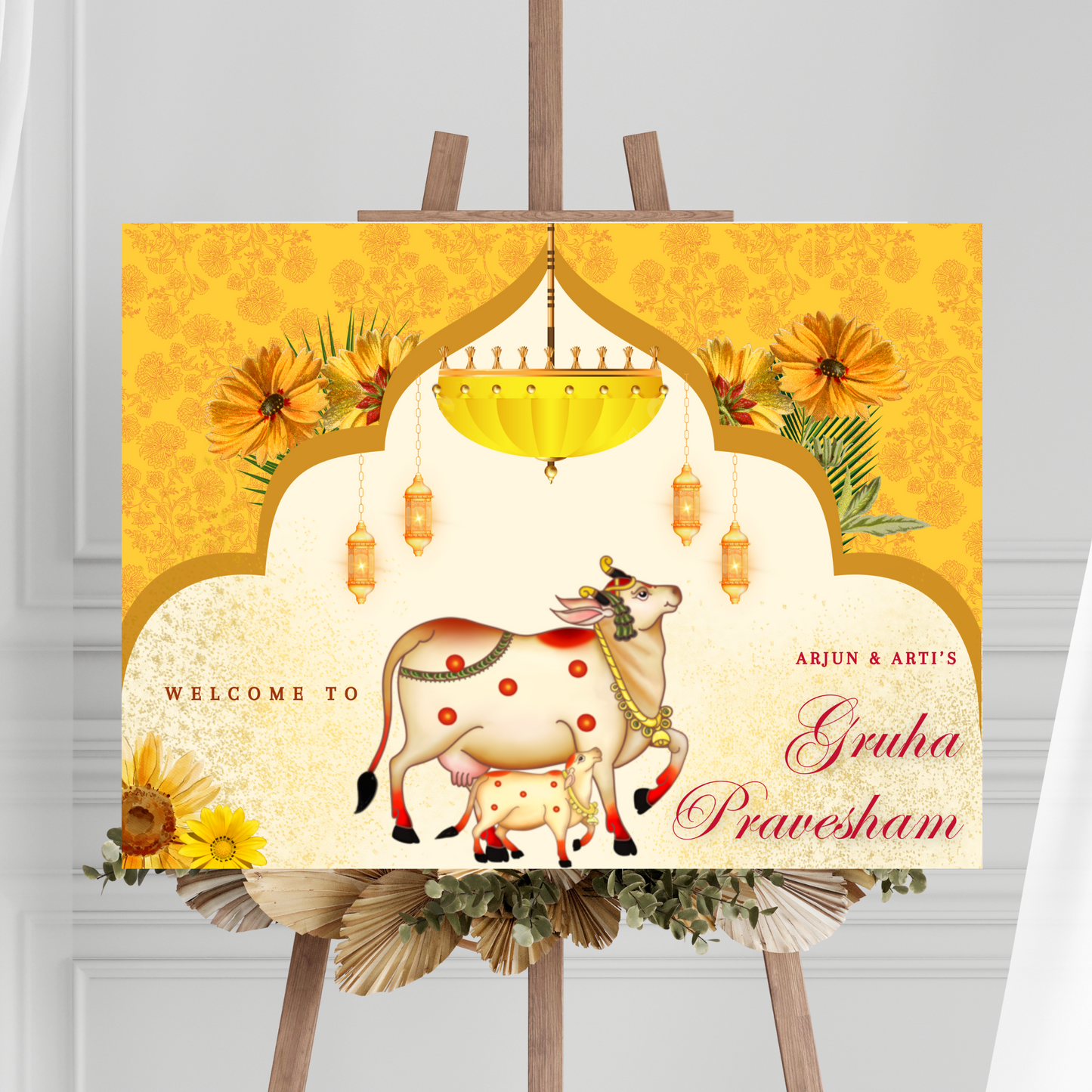 Gruhapravesham Welcome Sign Template | Indian Housewarming Welcome Sign