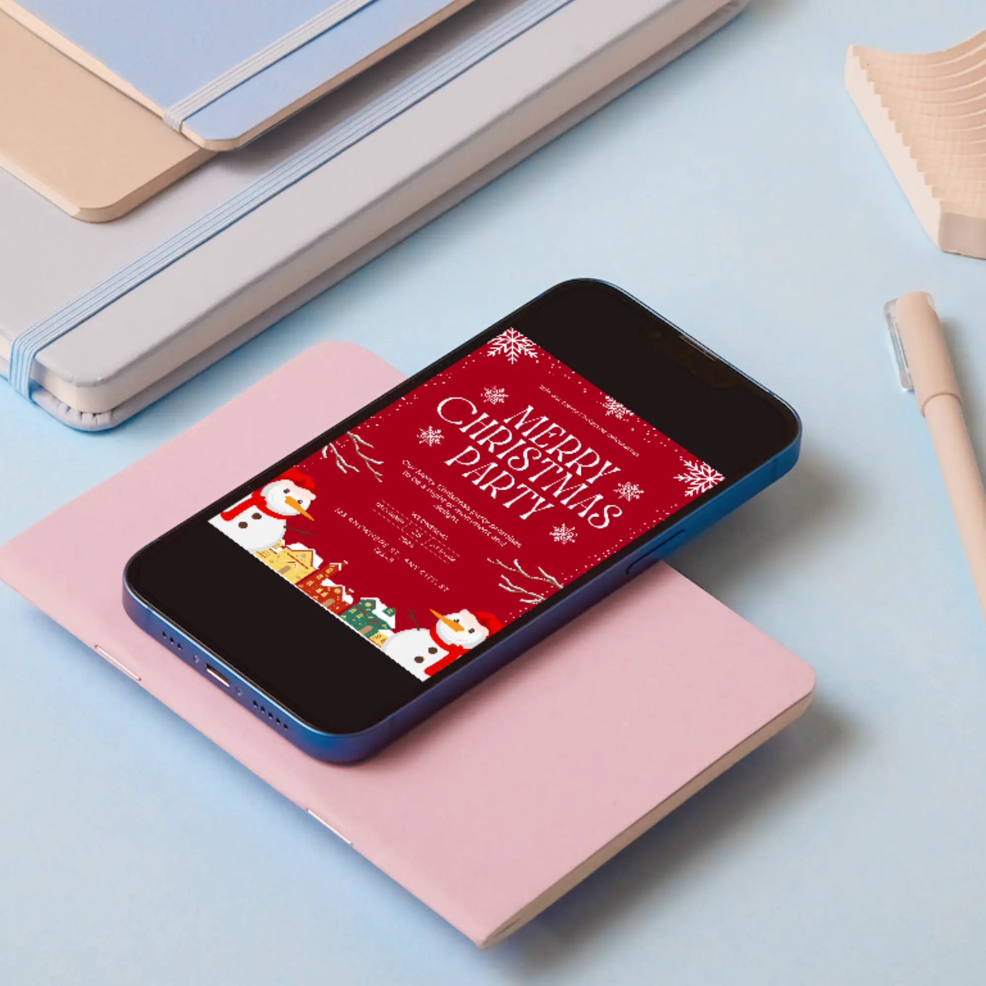 Christmas Party Invitation Template | Snowman Merry Christmas Invite - CreativeRino