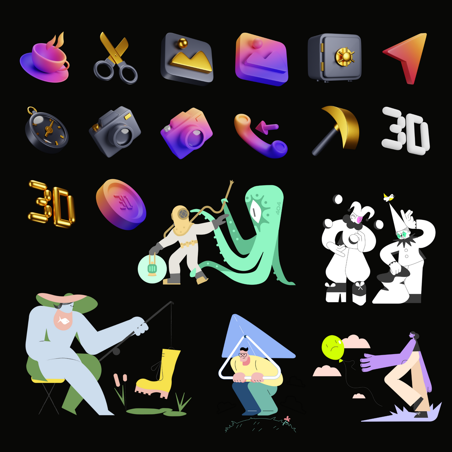 2000+ Figma Elements Bundle | Figma Icons, Figma Illustrations, 3D Icons, 3D Illustrations for Website and Apps, Vector Icons for UI design