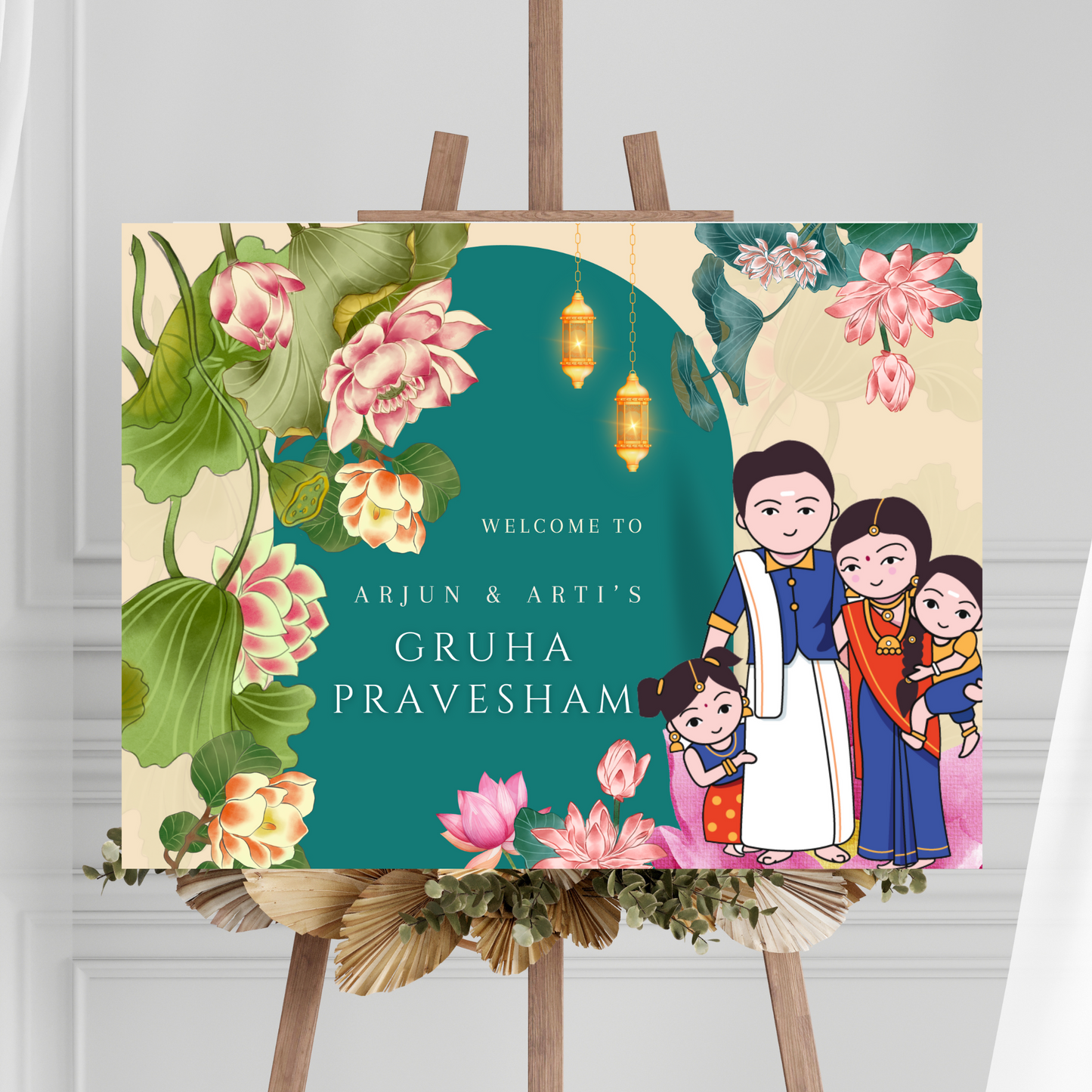 Gruhapravesham Welcome Sign Template | Indian Housewarming Welcome Sign