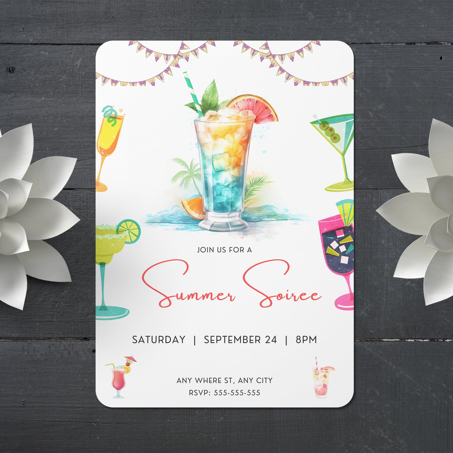 Summer Soiree Party Invitation | Cocktail Party Invite Canva Template