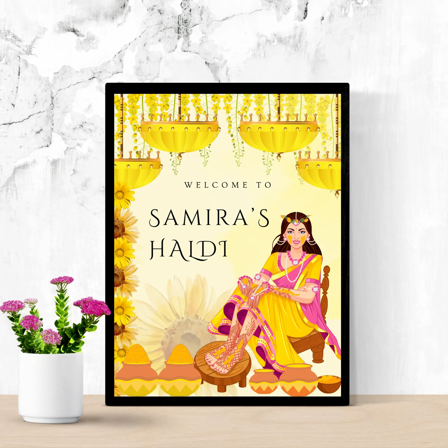 Maiyan Pithi Haldi Sign Template | Indian Wedding Welcome Sign - CreativeRino