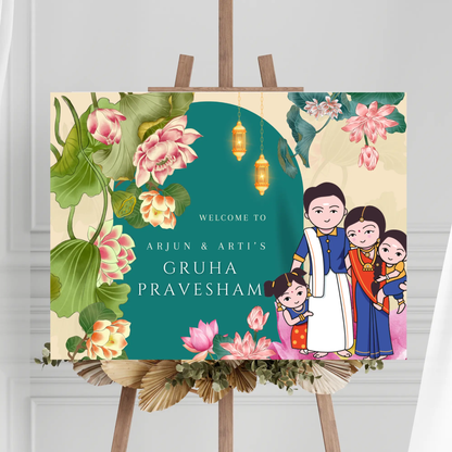 Gruhapravesham Welcome Sign Template | Indian Housewarming Welcome Sign - CreativeRino