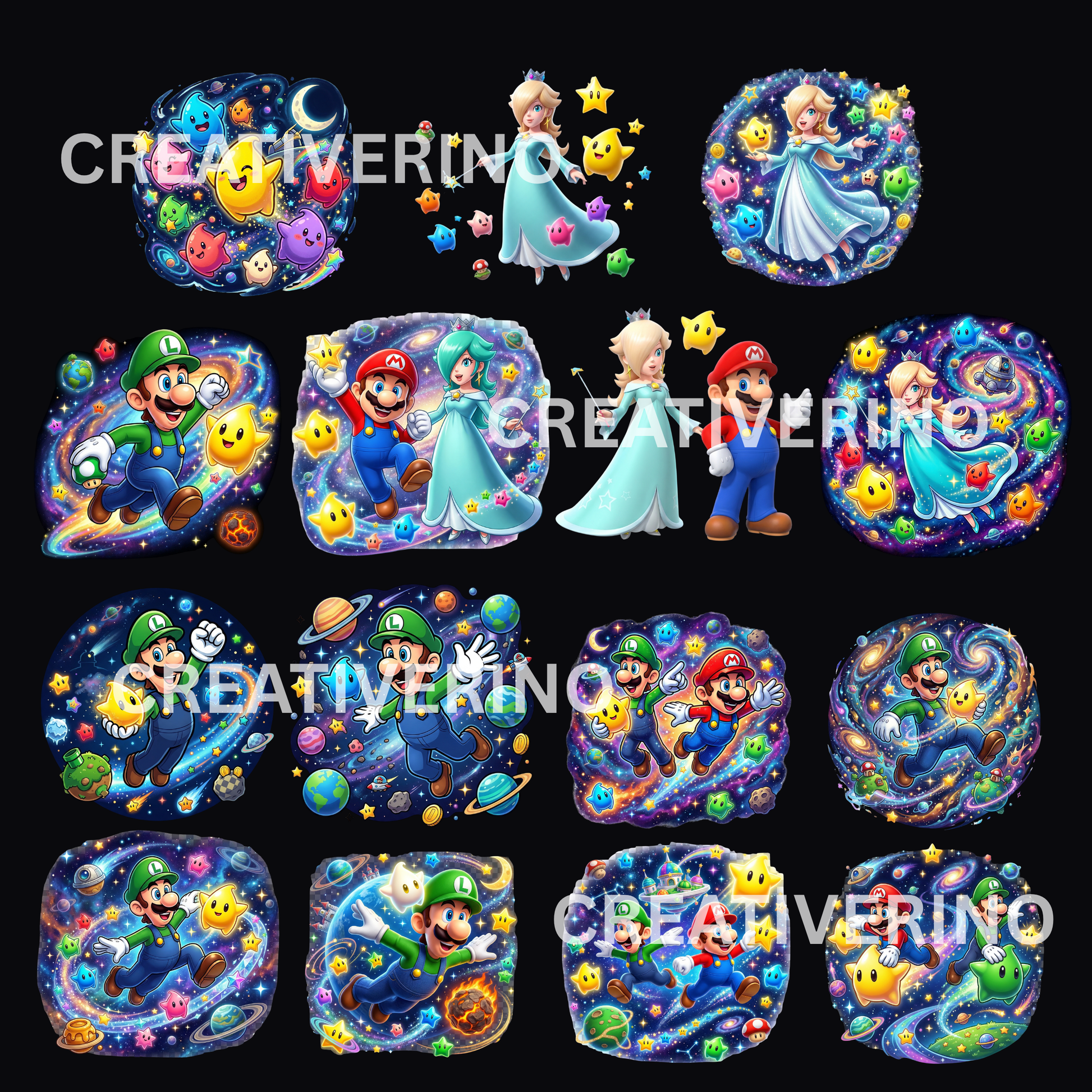 Super Mario Galaxy PNG | Mario Space Theme Clipart | Prncess Rosaline Peach Yoshi Luigi CreativeRino