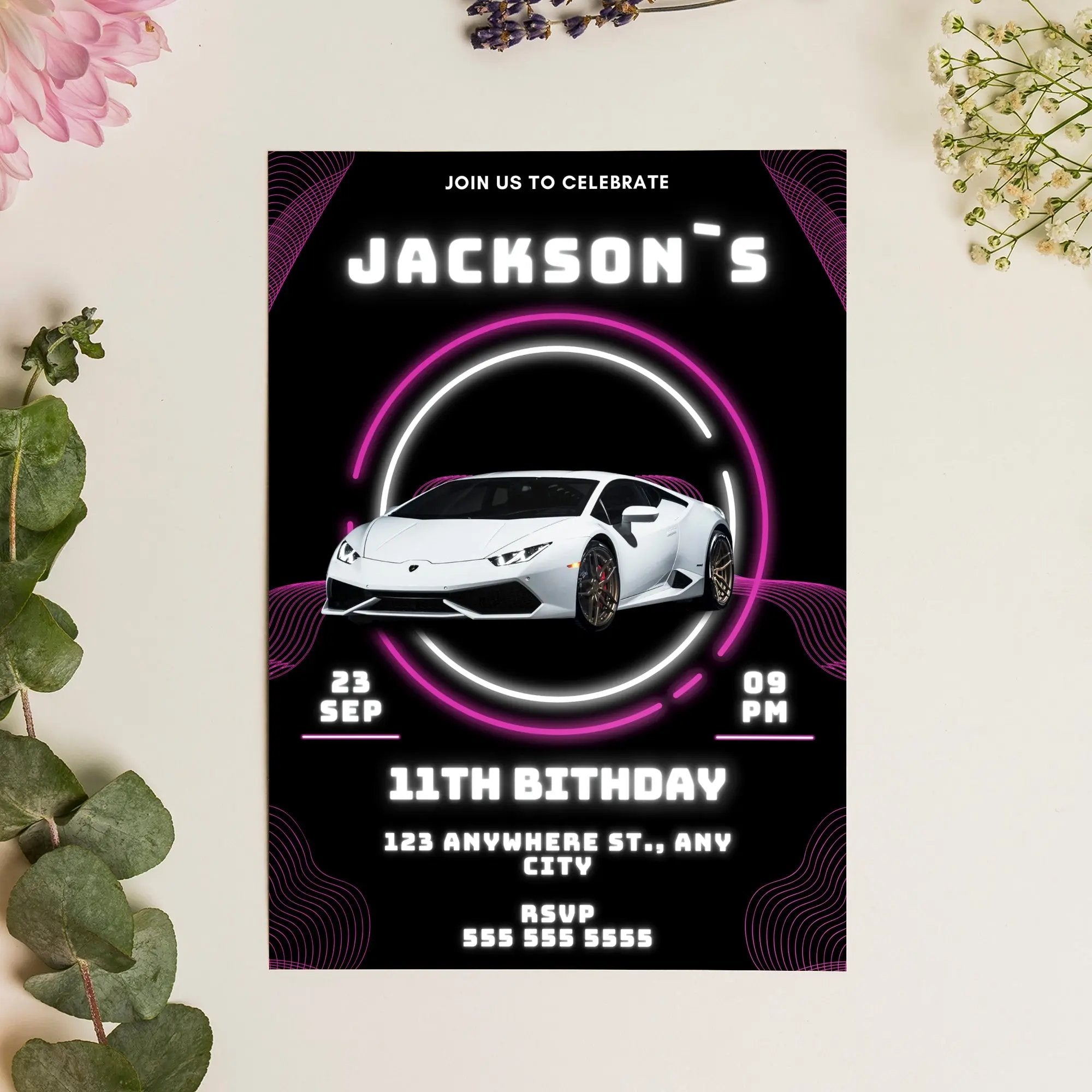 Lamborghini Sport Race Car Birthday Invitation Template – CreativeRino