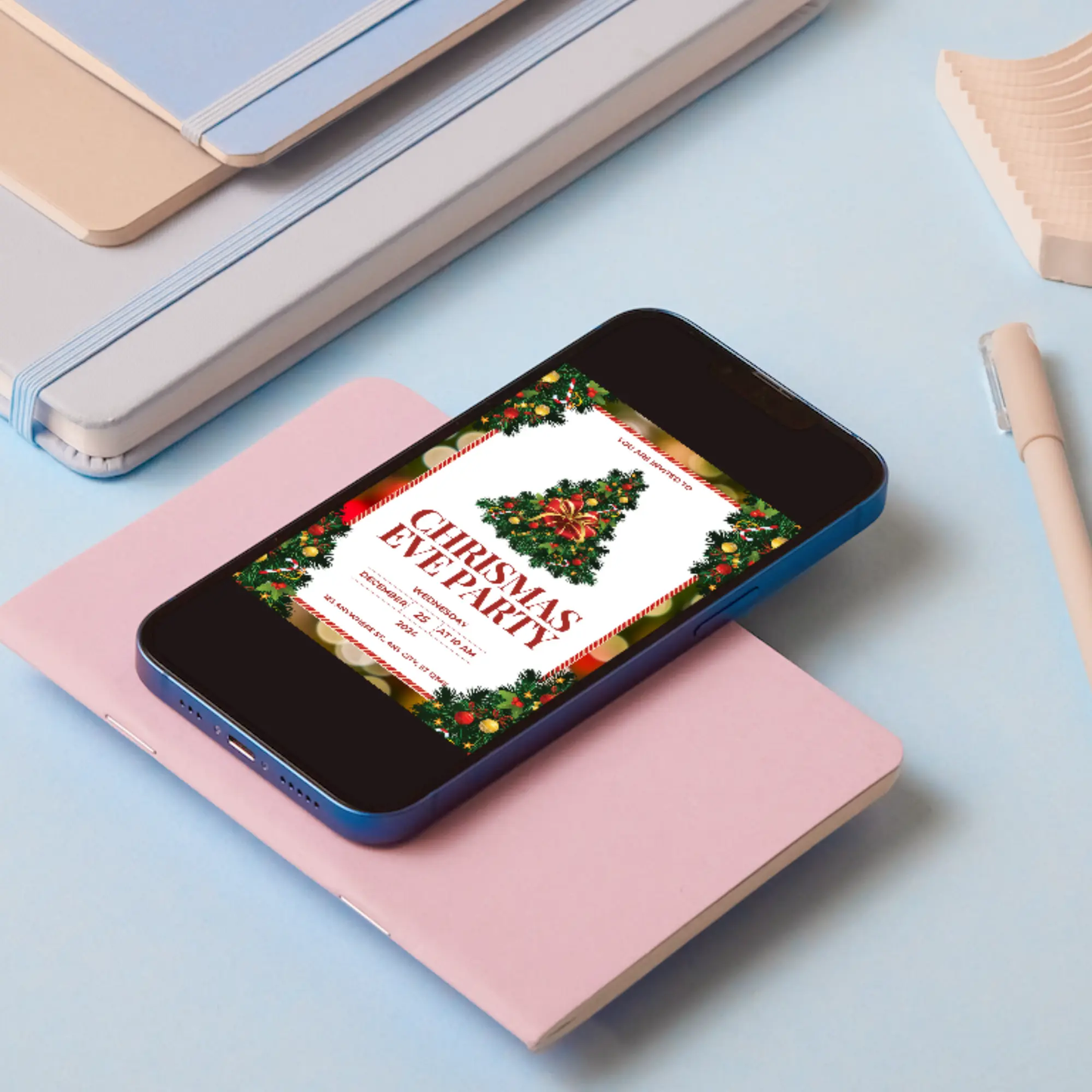 Christmas Eve Party Invitation Template | Christmas Tree Lights Invite - CreativeRino