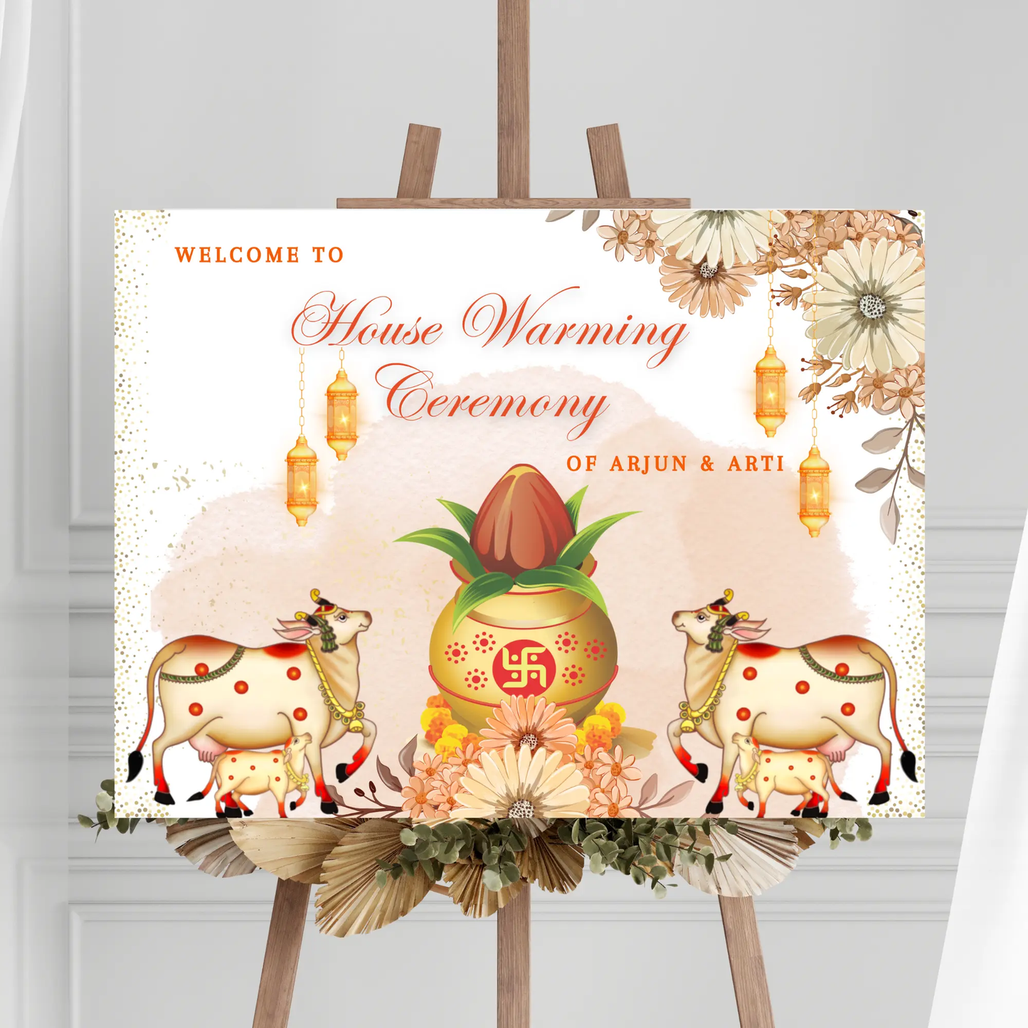 Gruhapravesham Welcome Sign Template | Indian Housewarming Welcome Sign - CreativeRino