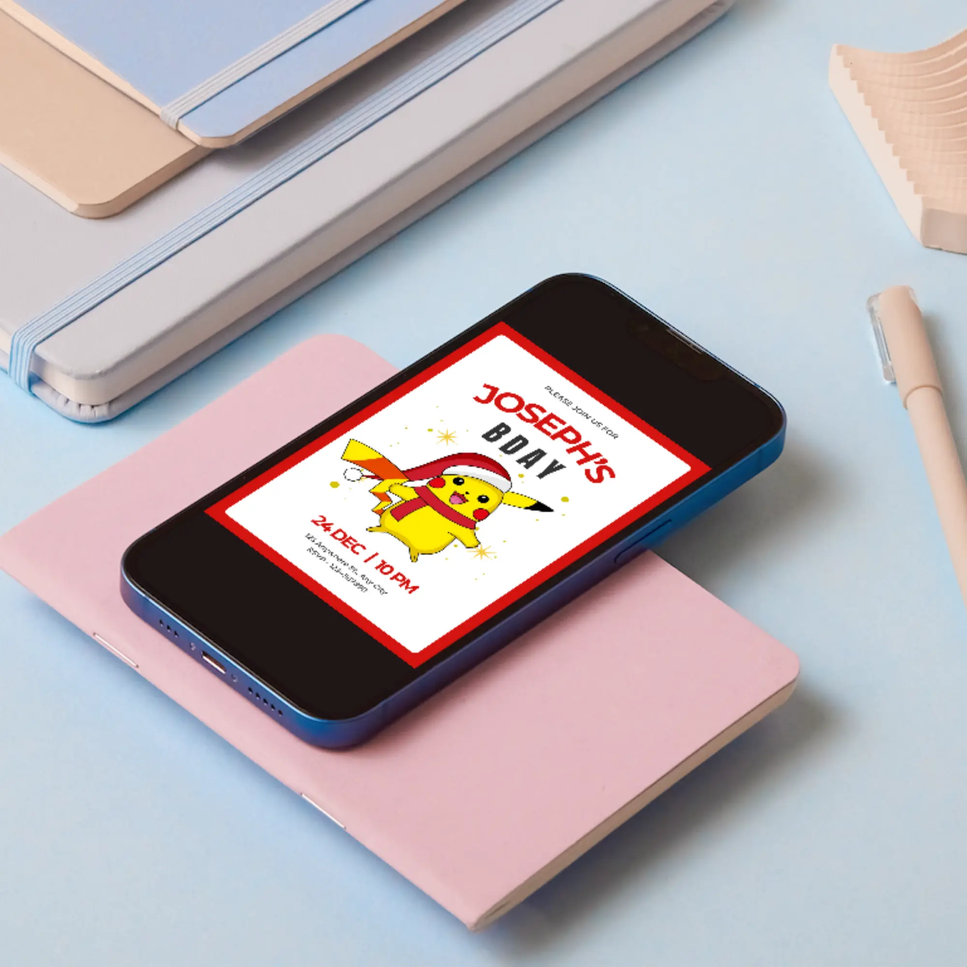 Pikachu Pokemon Christmas Birthday Invitation Template - CreativeRino