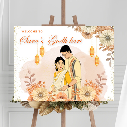 Godh Bharai Ceremony Sign Template | Indian Baby Shower Welcome Sign - CreativeRino
