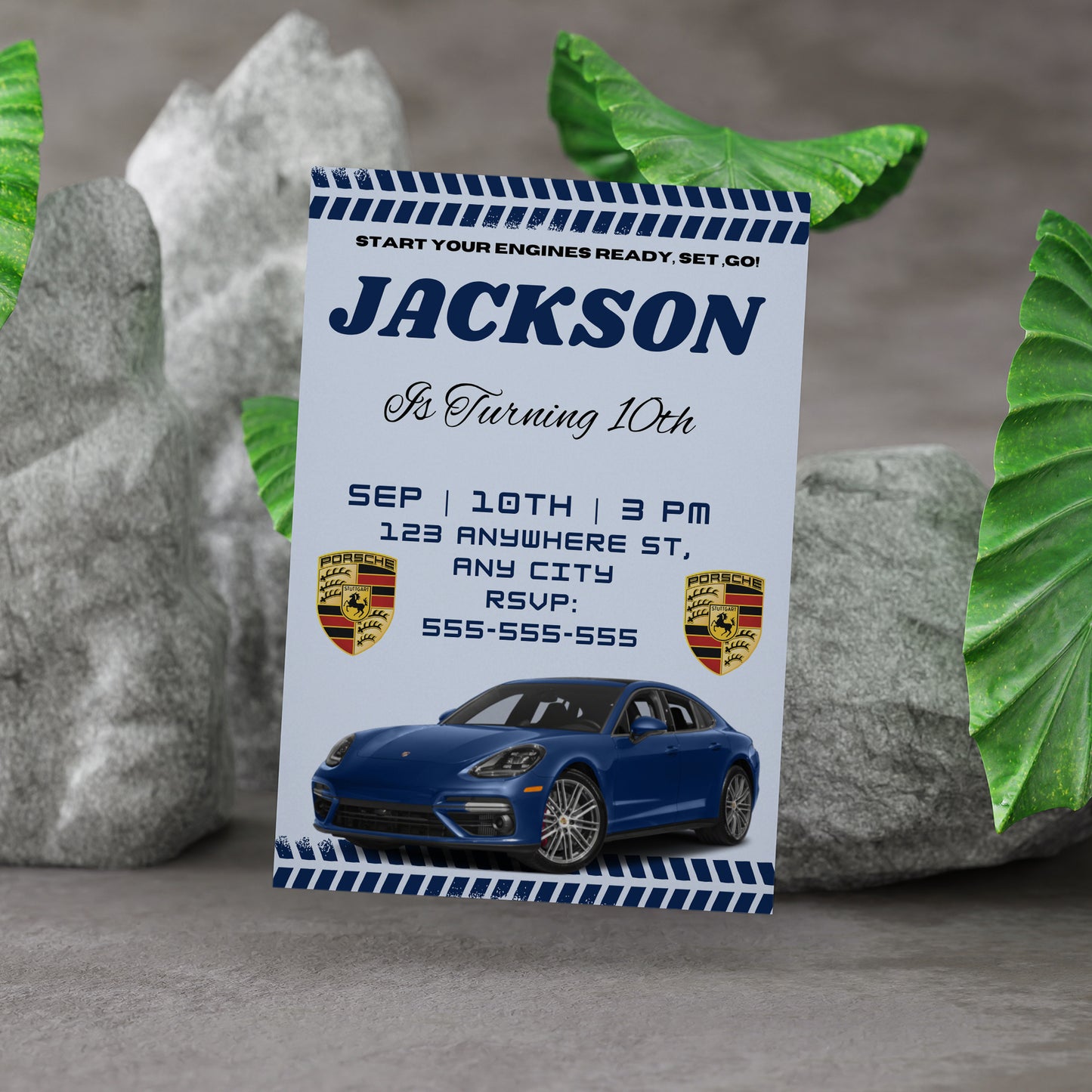 Porsche Sport Race Car Birthday Invitation Template - CreativeRino