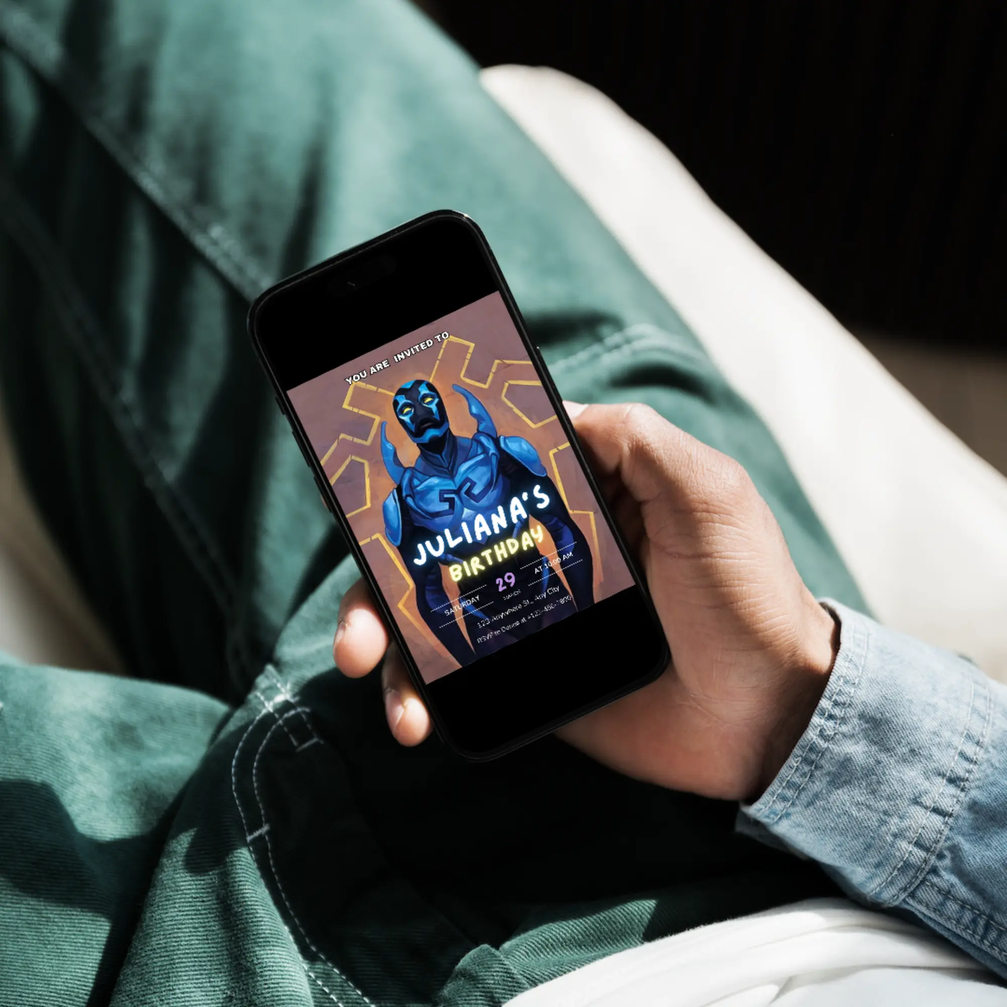 Blue Beetle Birthday Invitation Template - CreativeRino